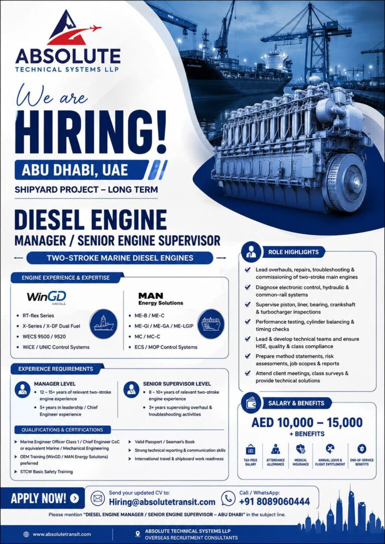 UAE Job Vacancy - Diesel Engine Manager at Absolute Technical Systems 2 UAE Job Vacancy – Diesel Engine Manager at Absolute Technical Systems