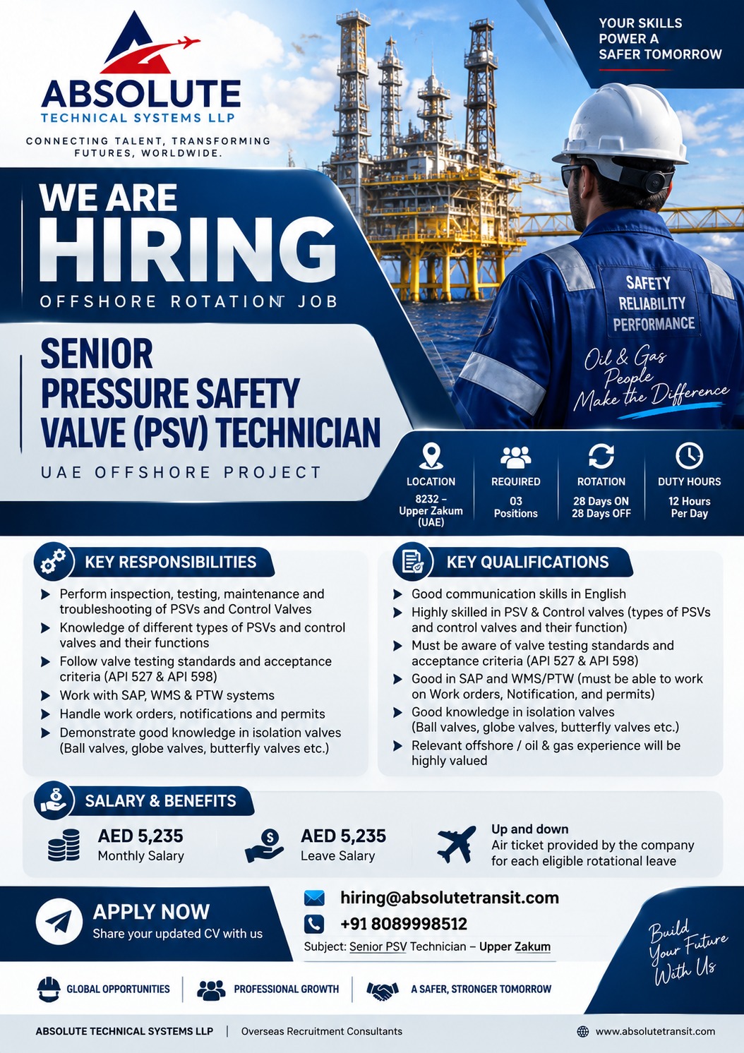 UAE Offshore Job Vacancy – Senior PSV Technician at Absolute