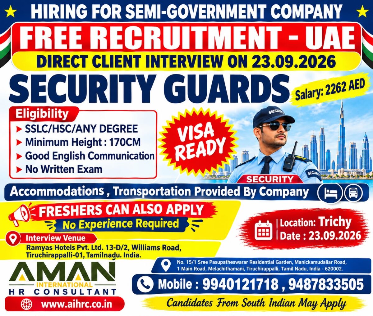 UAE Security Guard Jobs – Free Recruitment at Aman International