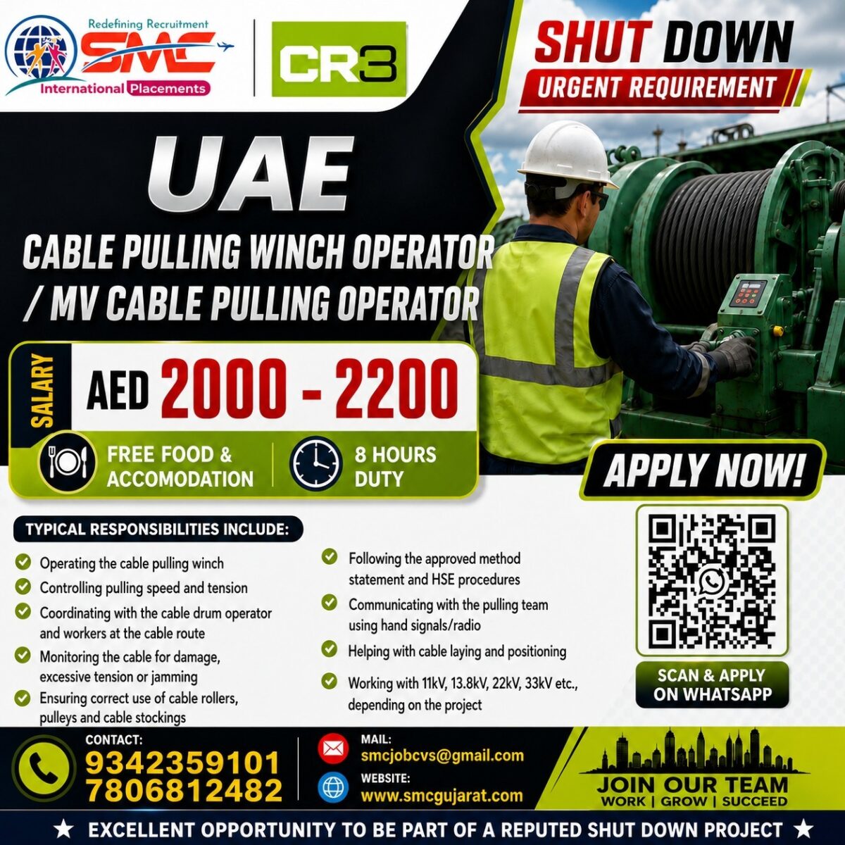 UAE Shutdown Jobs – Cable Pulling Operator Hiring at SMC