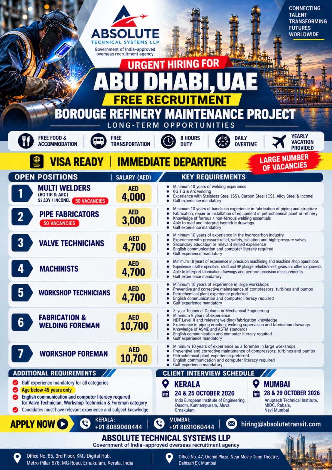 Abu Dhabi Job Vacancy – Urgent Hiring at Absolute Technical Systems