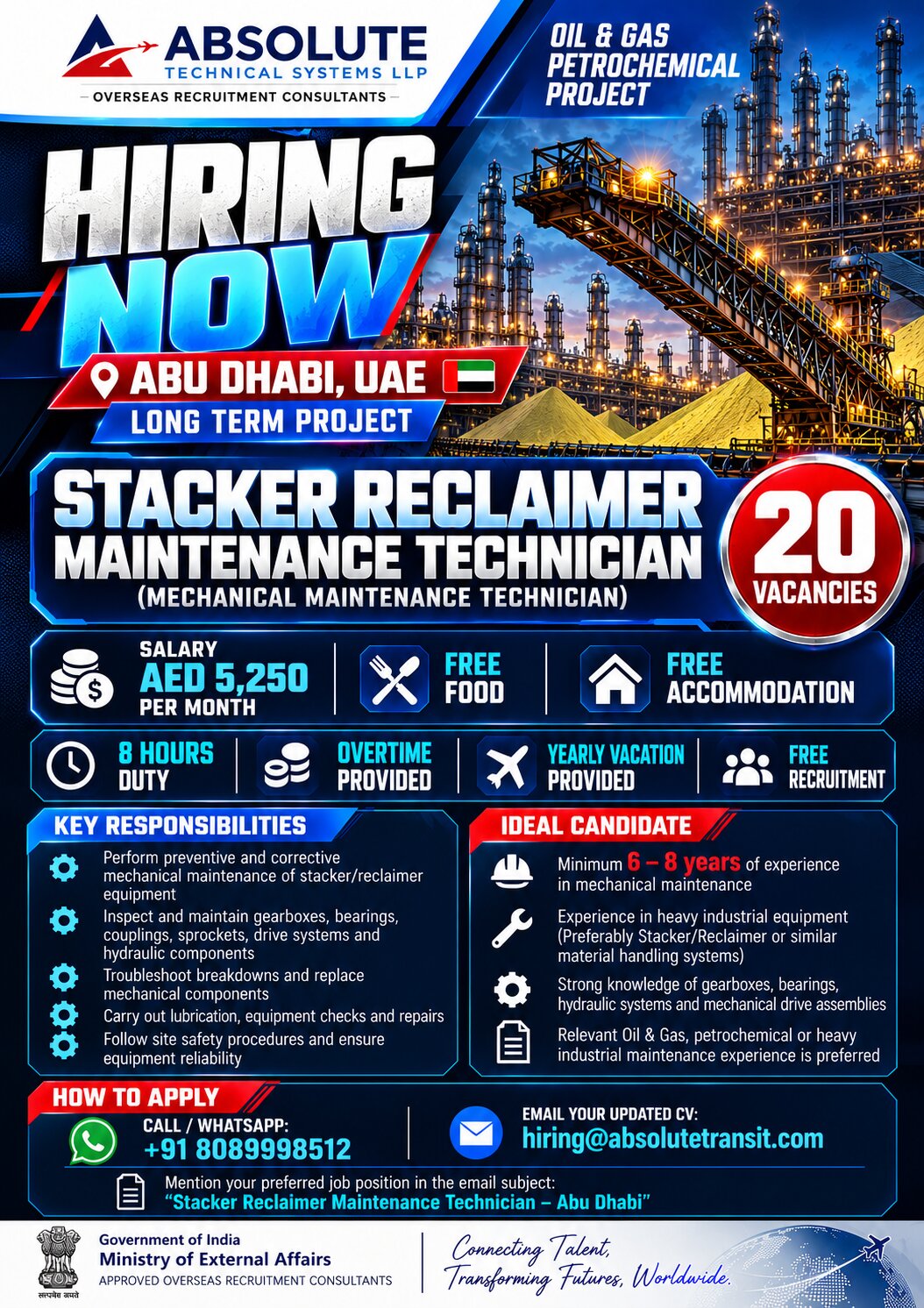 Abu Dhabi Job Vacancy – Stacker Reclaimer Maintenance Technician