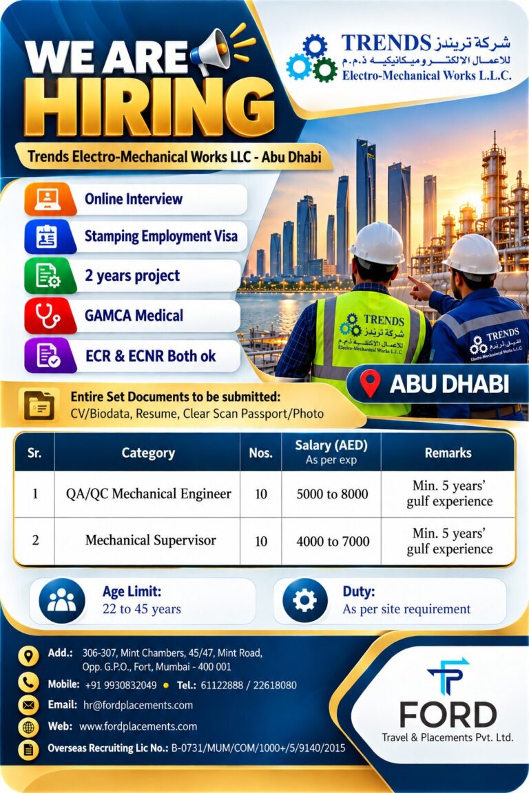 Abu Dhabi Job Vacancy – Urgent Hiring at Ford Placements