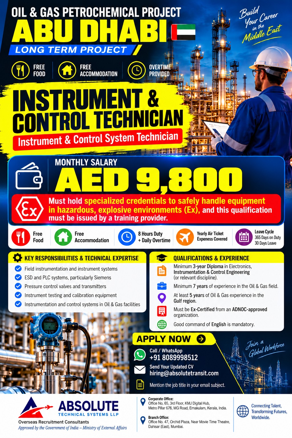 Abu Dhabi Oil & Gas Jobs – Instrument Technician Vacancy
