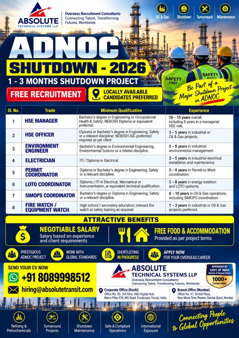 ADNOC Shutdown Project Jobs - Free Recruitment 1 ADNOC Shutdown Project Jobs – Free Recruitment