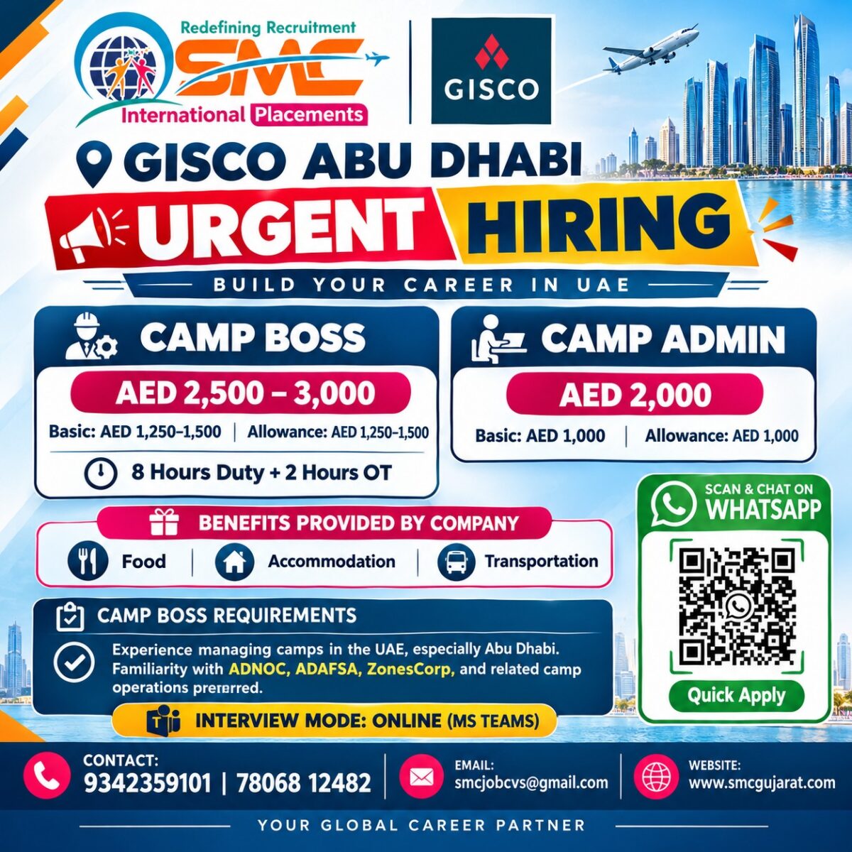 Camp Boss and Camp Admin Jobs in Abu Dhabi, UAE – Online Interview