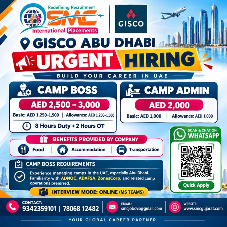Camp Boss and Camp Admin Jobs in Abu Dhabi, UAE – Online Interview