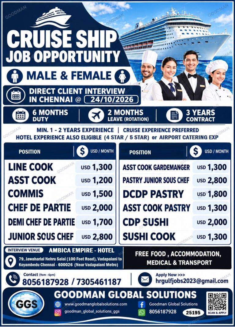 Cruise Ship Job Opportunities – Direct Interview in Chennai