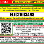 Dubai Electrician Jobs Urgently Required at Pioneer Travels