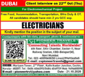 Dubai Electrician Jobs Urgently Required at Pioneer Travels