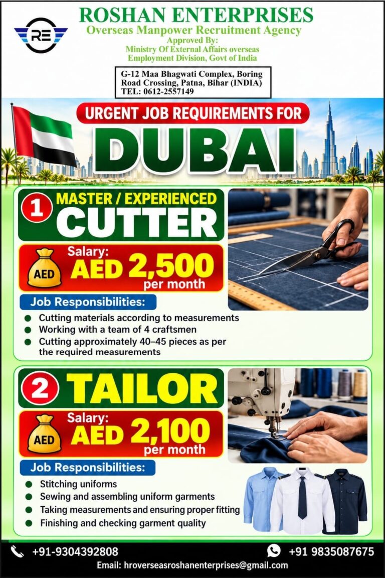 Dubai Job Vacancy – Urgent Hiring at Roshan Enterprises