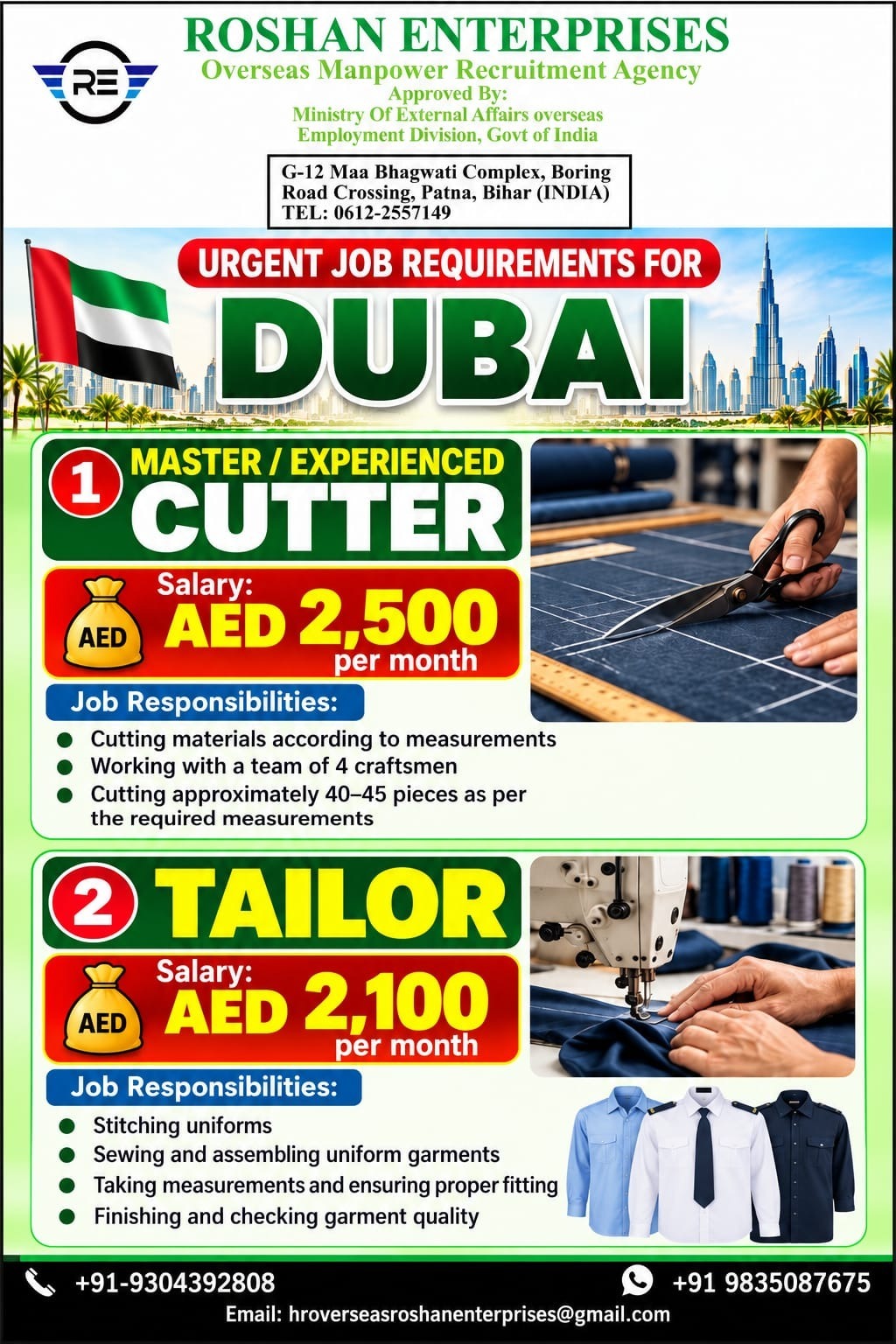 Dubai Job Vacancy – Urgent Hiring at Roshan Enterprises