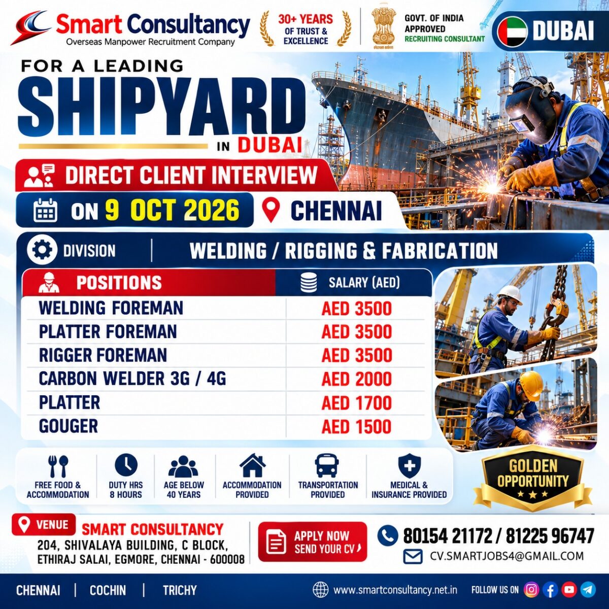 Dubai Shipyard Jobs – Direct Interview at Smart Consultancy