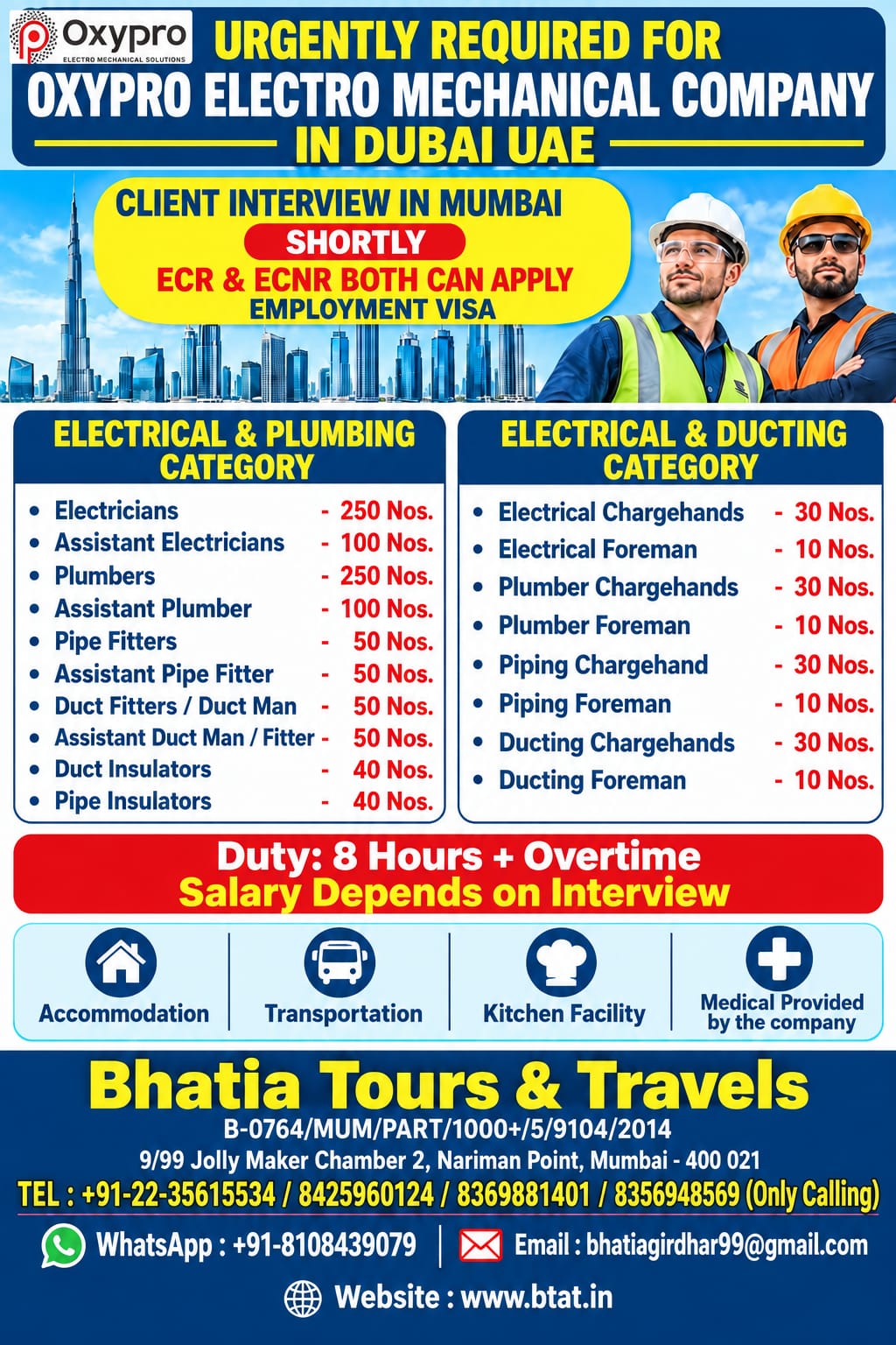Electrician, Plumber and Pipe Fitter Jobs in Dubai – Client Interview in Mumbai