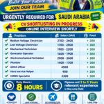 Medium Voltage Electrician, Mechanical Technician and Plumber Jobs in Saudi Arabia – Online Interview