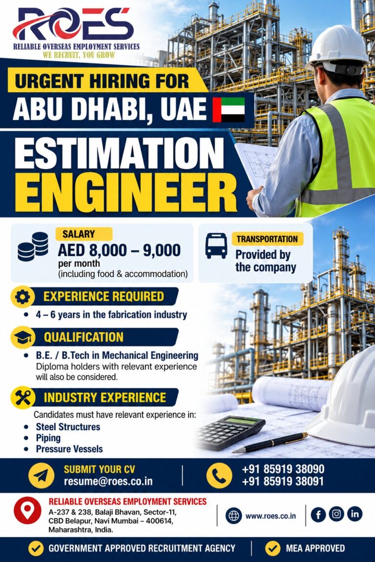 Estimation Engineer Jobs in Abu Dhabi, UAE – Urgent Hiring