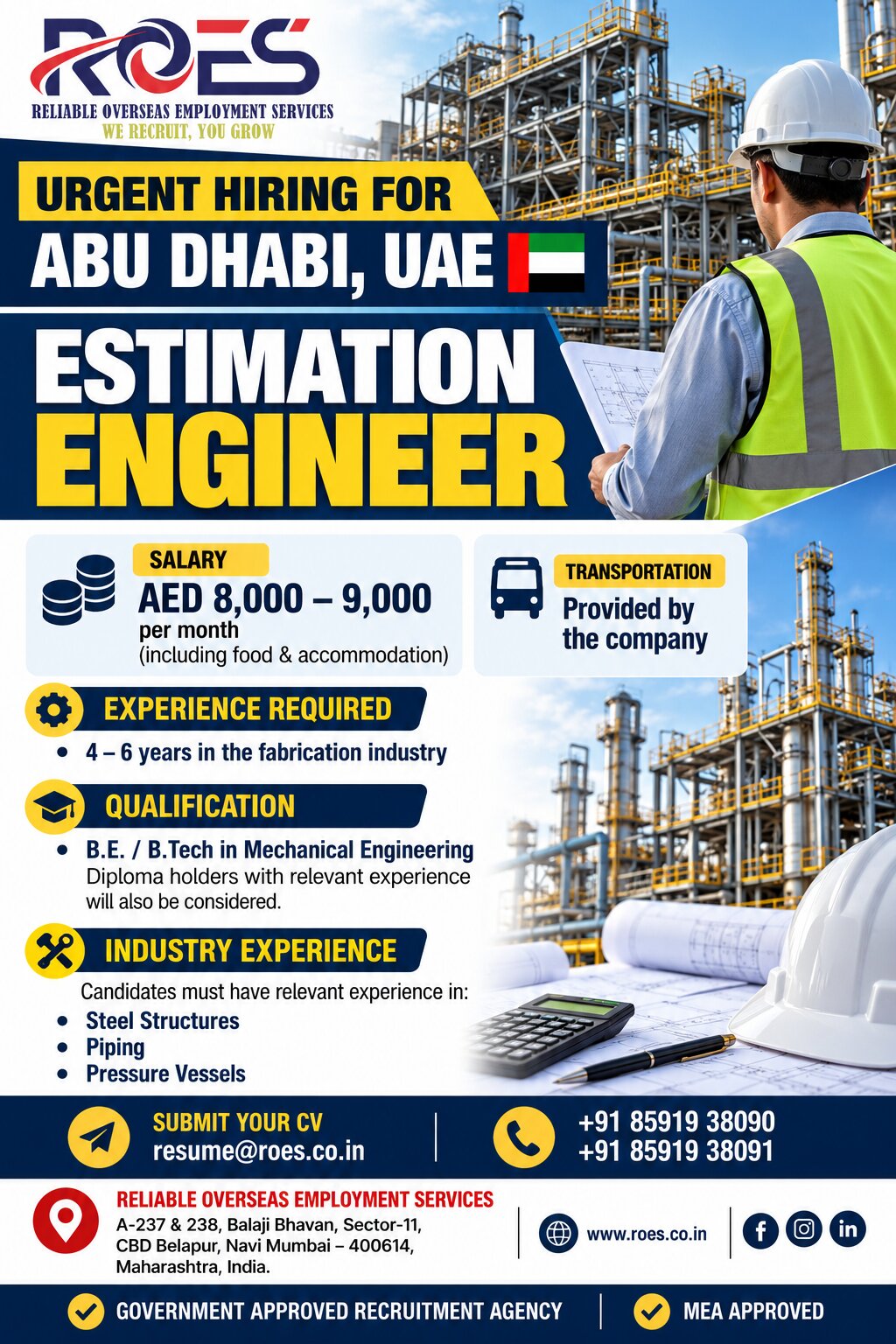 Estimation Engineer Jobs in Abu Dhabi, UAE – Urgent Hiring