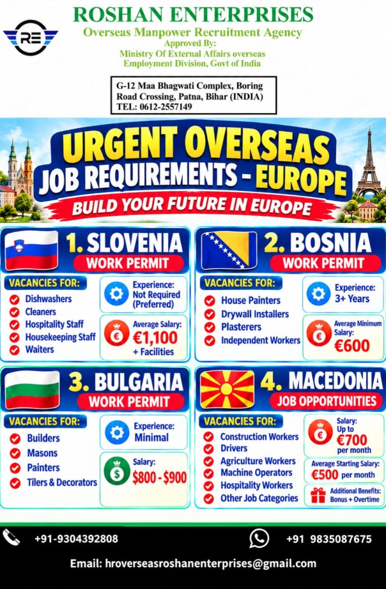 Europe Job Vacancy – Urgent Hiring at Roshan Enterprises