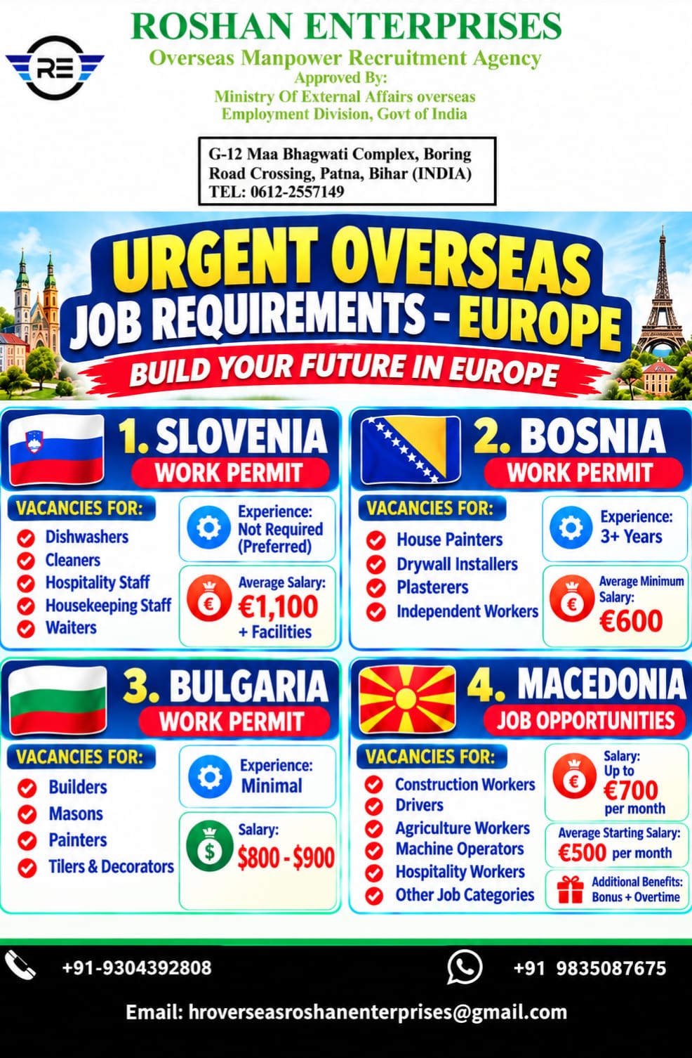 Europe Job Vacancy – Urgent Hiring at Roshan Enterprises