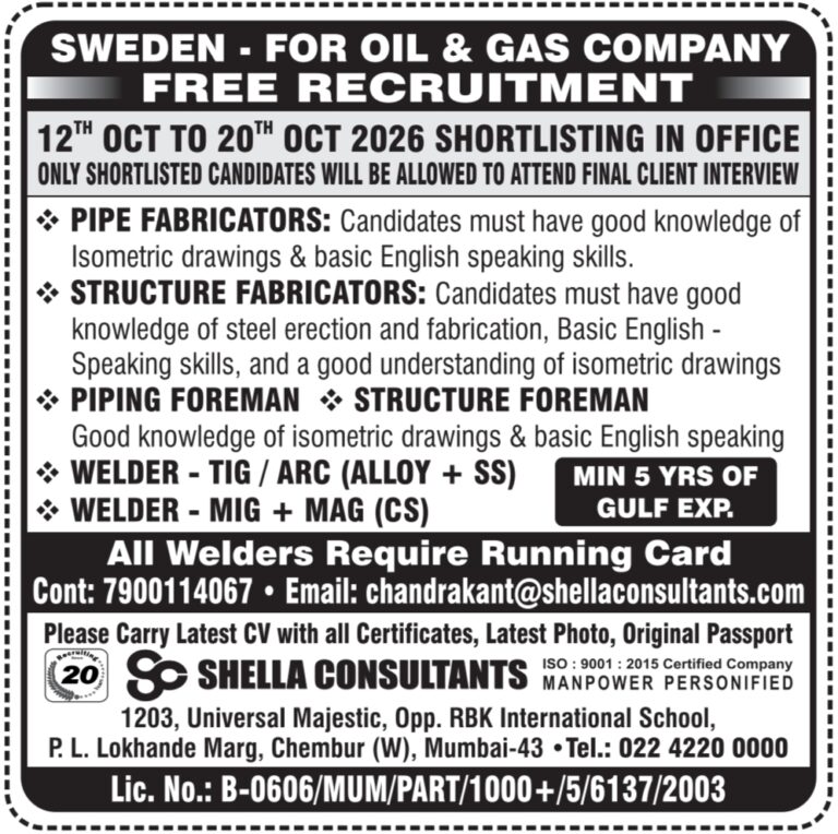 Europe Job Vacancy – Free Recruitment at Shella Consultants