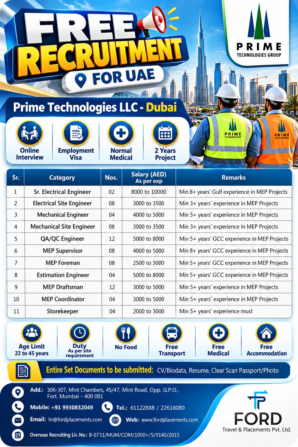 Free Recruitment for Dubai – Prime Technologies Jobs