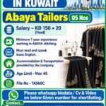 Kuwait Job Vacancy – Abaya Tailors Required by Saad Enterprises