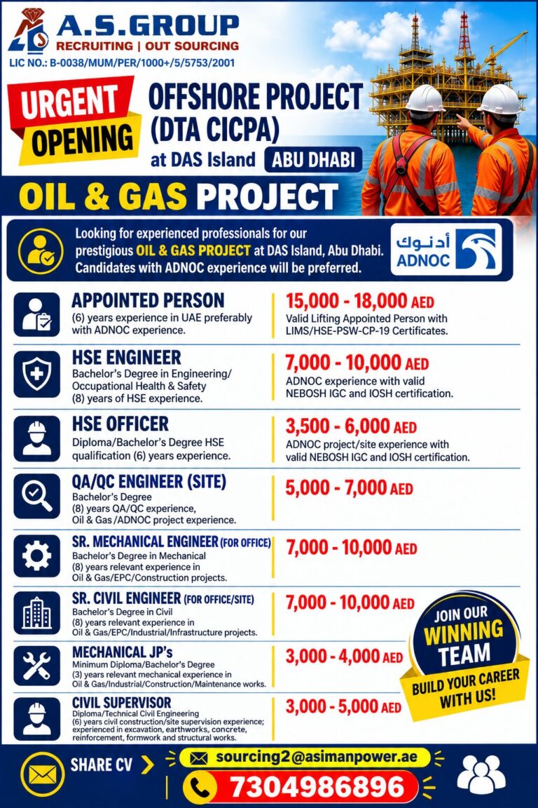 Offshore Project Jobs at DAS Island Abu Dhabi – A.S. Group