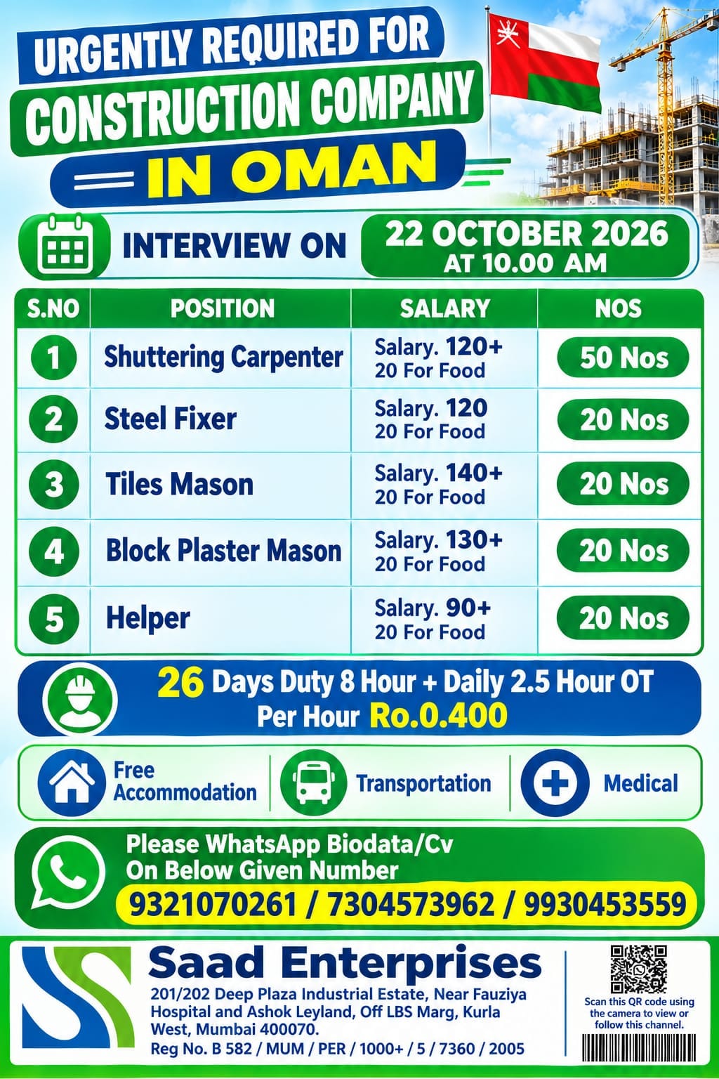 Oman Job Vacancy – Urgent Hiring at Saad Enterprises