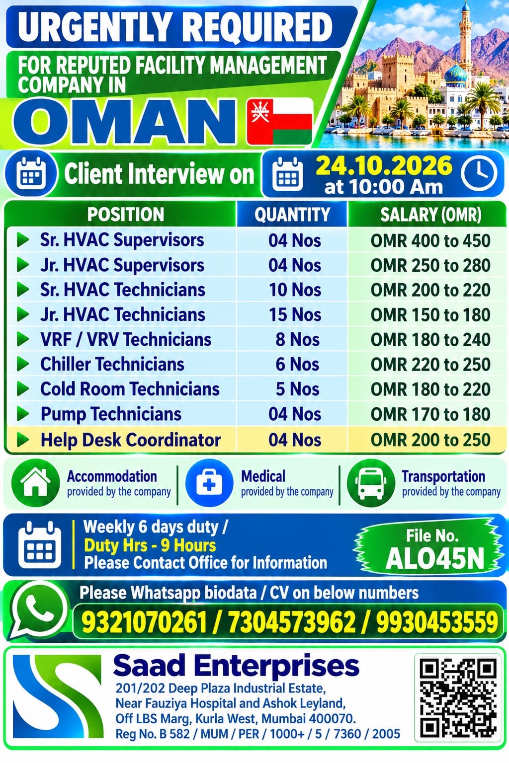 Oman Job Vacancy – Urgent Hiring at Saad Enterprises