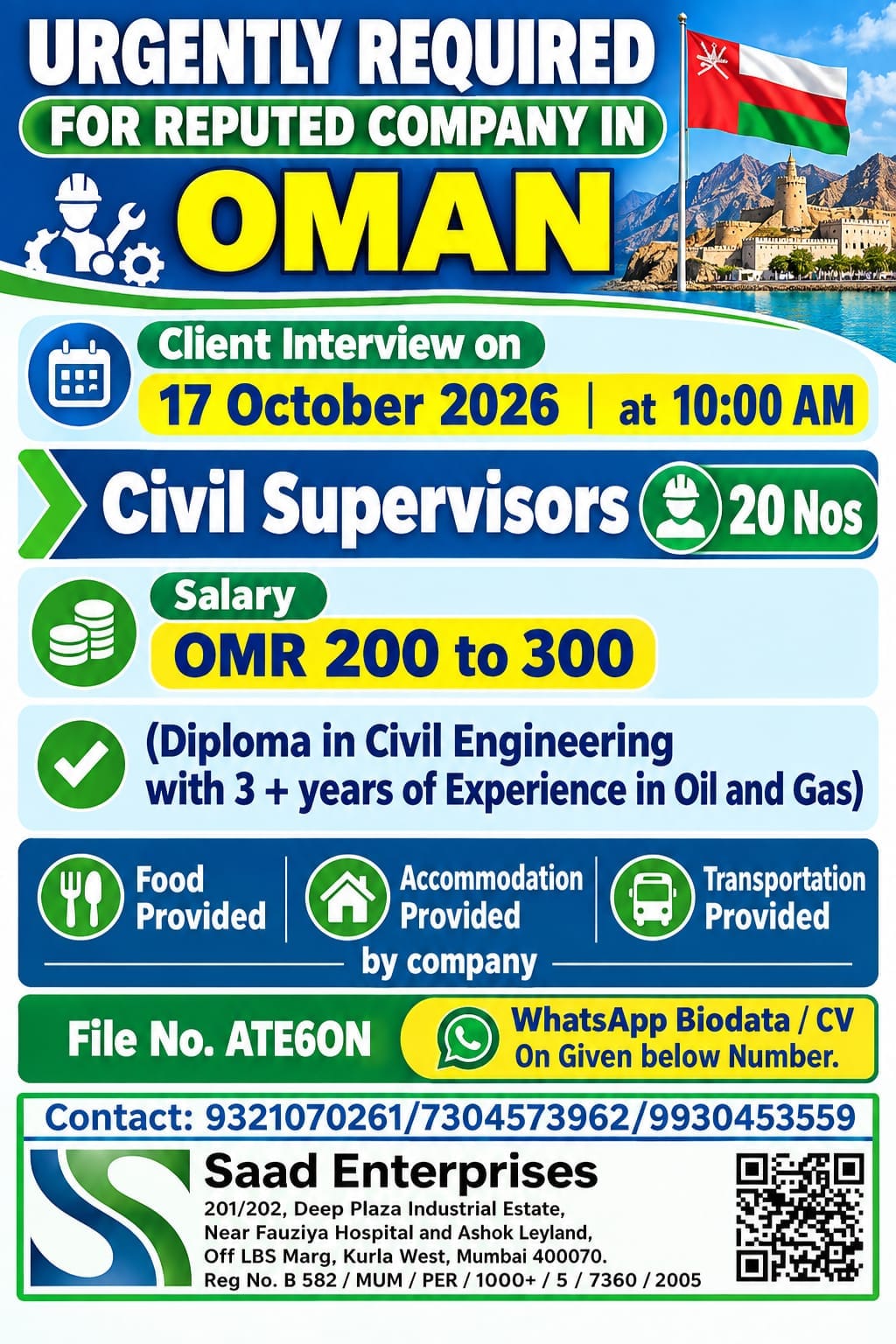 Oman Job Vacancy – Urgent Hiring at Saad Enterprises