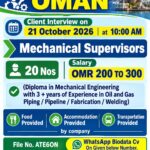 Oman Job Vacancy – Mechanical Supervisor at Saad Enterprises