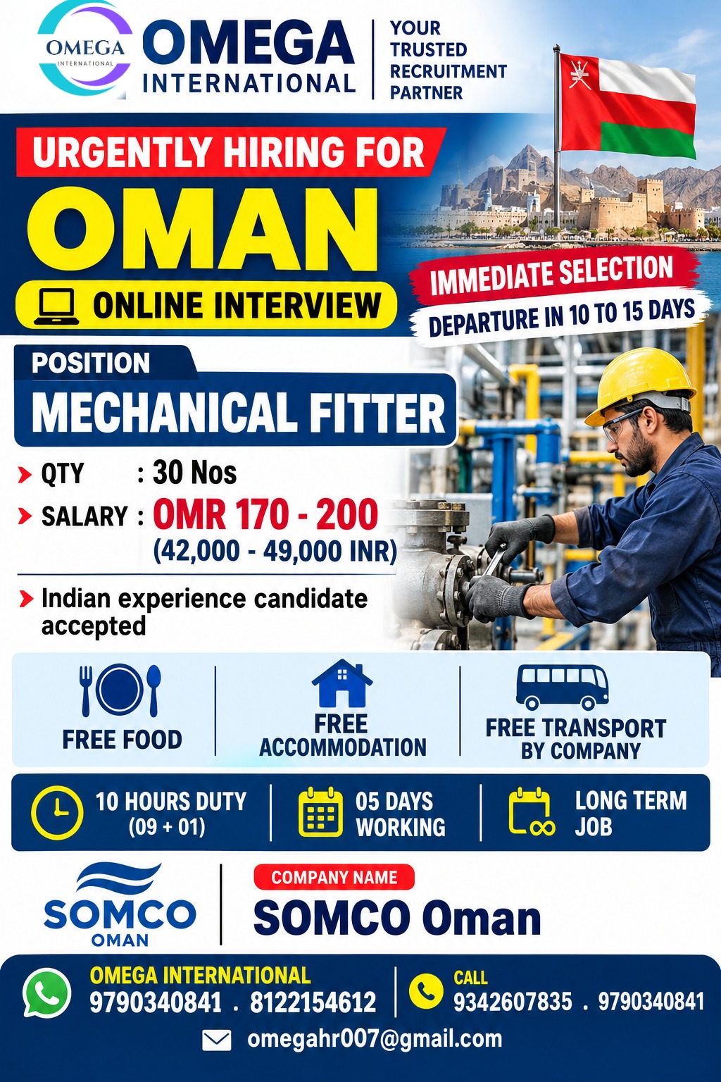 Oman Job Vacancy – Mechanical Fitter Openings at SOMC