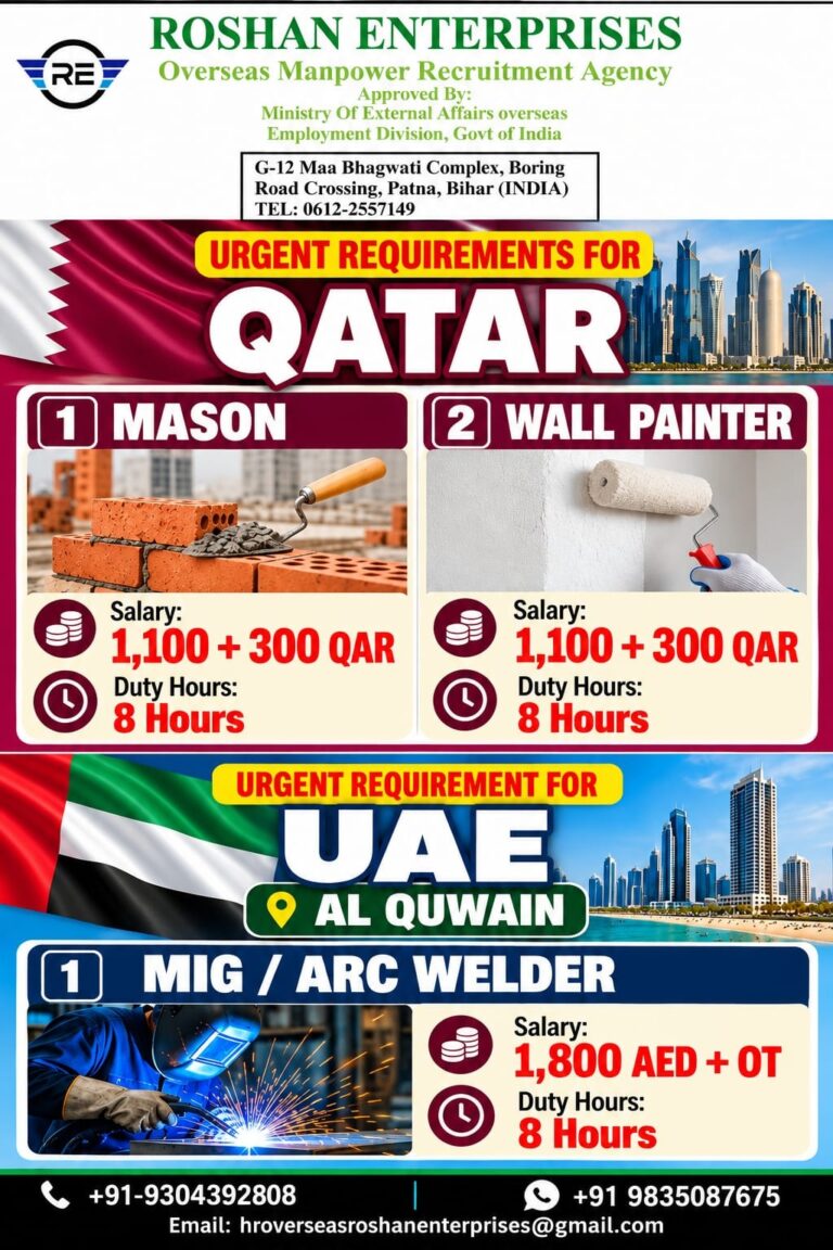 Qatar and UAE Job Vacancy – Roshan Enterprises