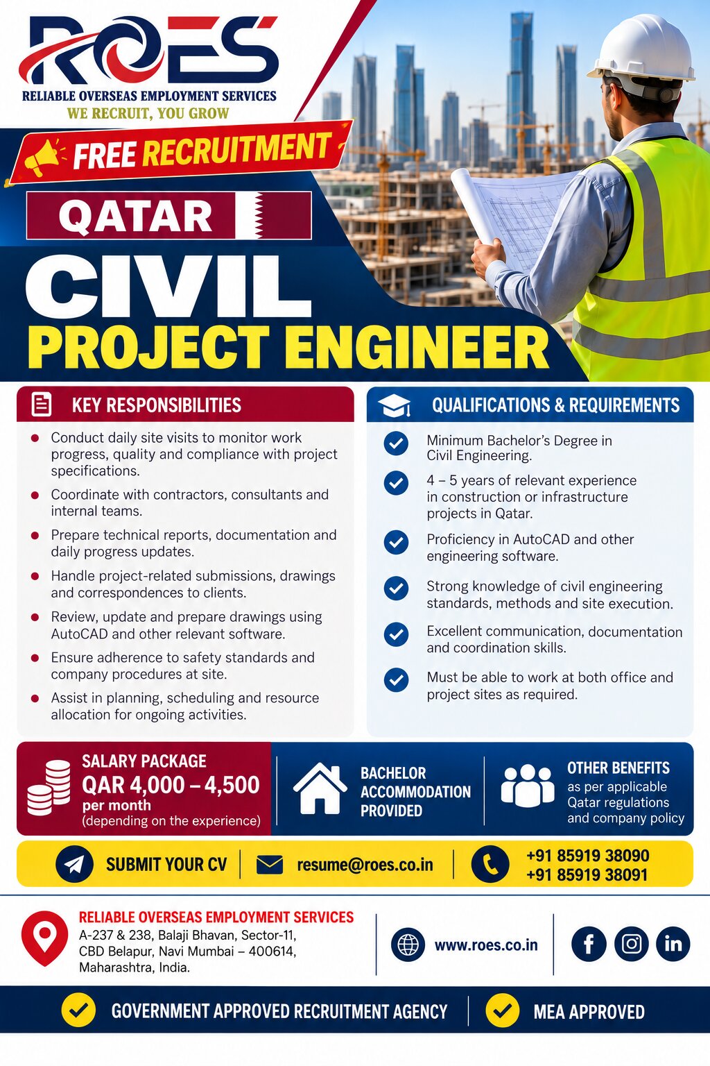 Qatar Civil Project Engineer Job Vacancy – Reliable Overseas