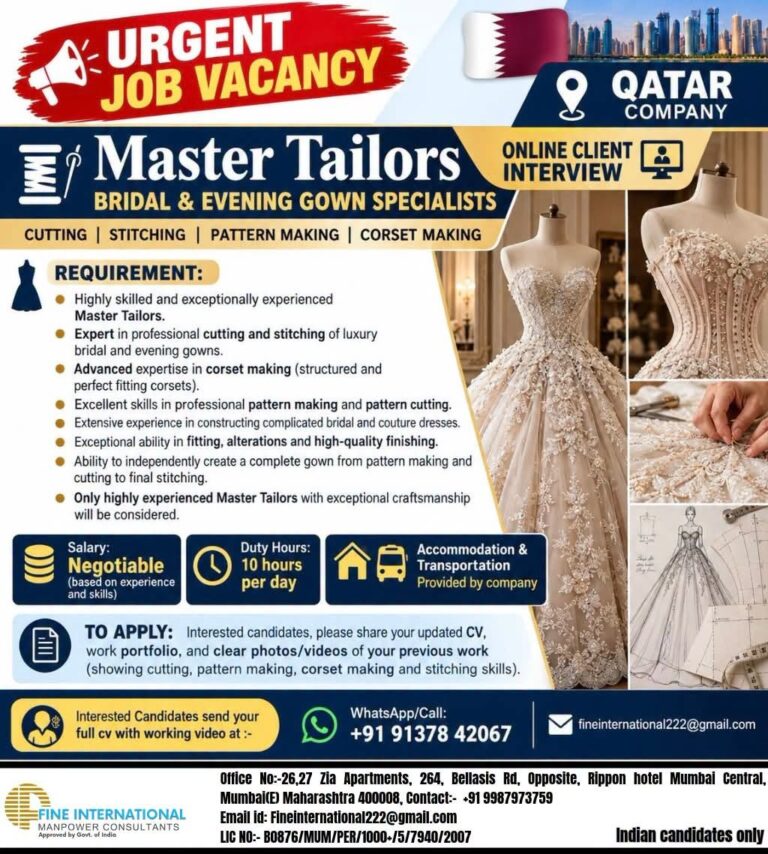 Qatar Job Vacancy – Master Tailor Jobs at Fine International