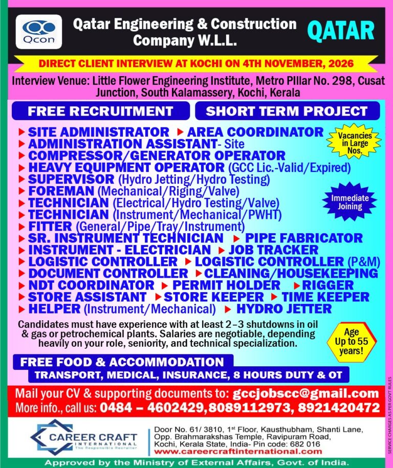 Site Administrator, Area Coordinator and Supervisor Jobs in Qatar – Client Interview