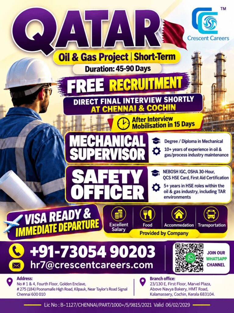 Qatar Job Vacancy - Free Recruitment at Crescent Careers 5 Qatar Job Vacancy – Free Recruitment at Crescent Careers