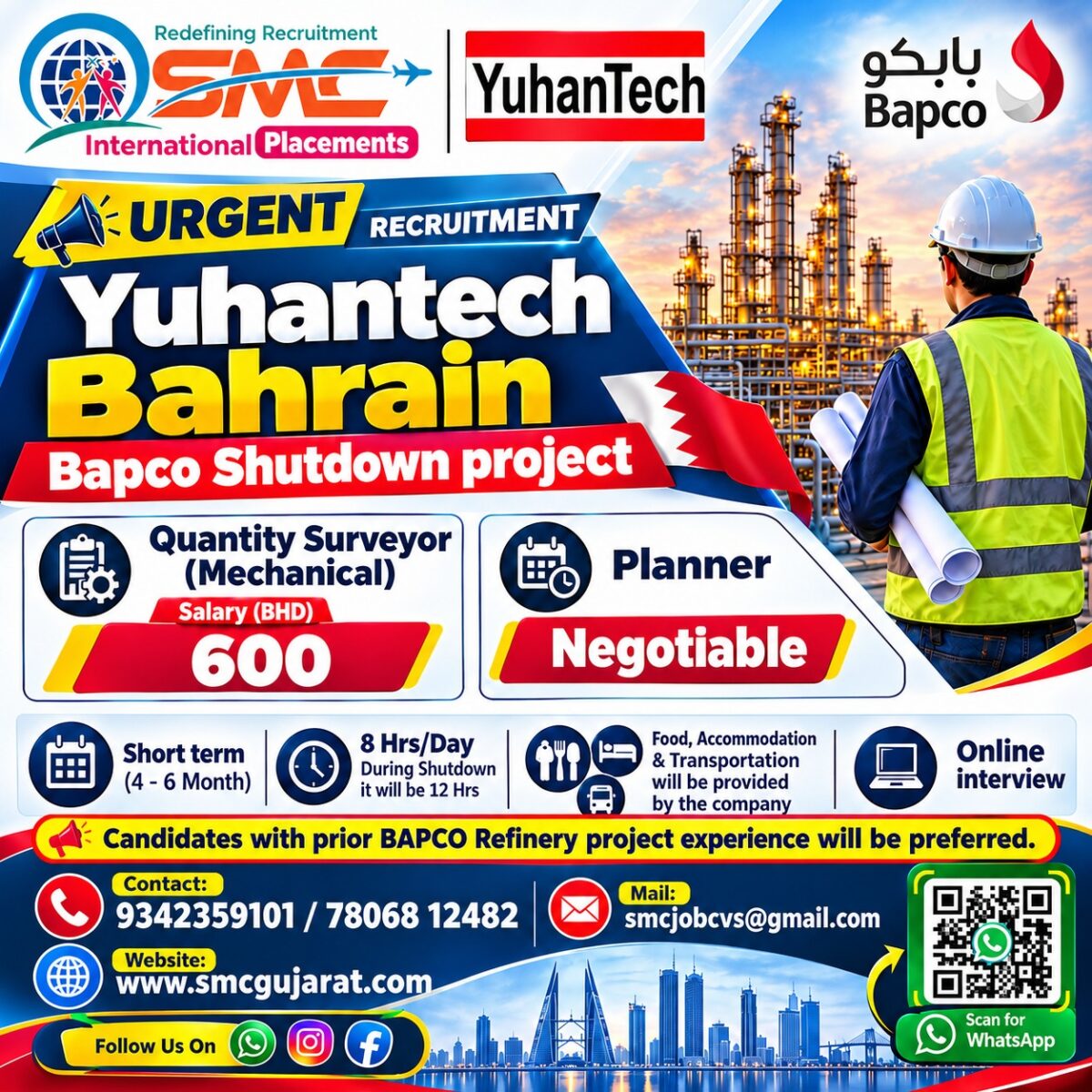 Quantity Surveyor and Planning Engineer Jobs in Bahrain – Online Interview
