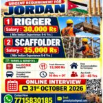 Rigger and Scaffolder Jobs in Jordan – Online Interview on 31st October 2026
