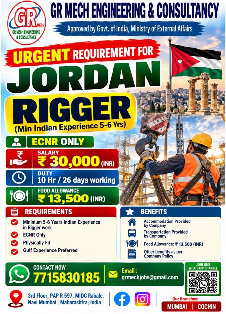 Rigger Jobs in Jordan – Urgent Requirement