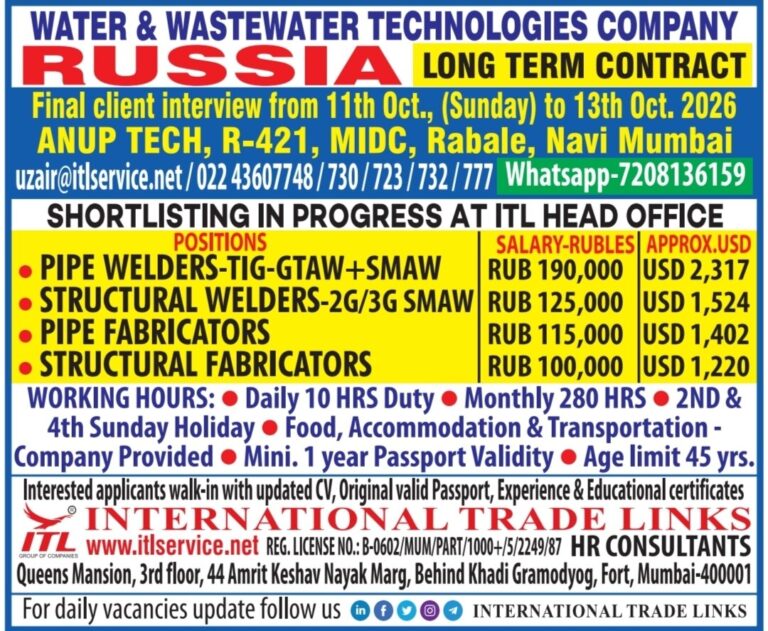 Russia Job Vacancy – Water & Wastewater Project Hiring