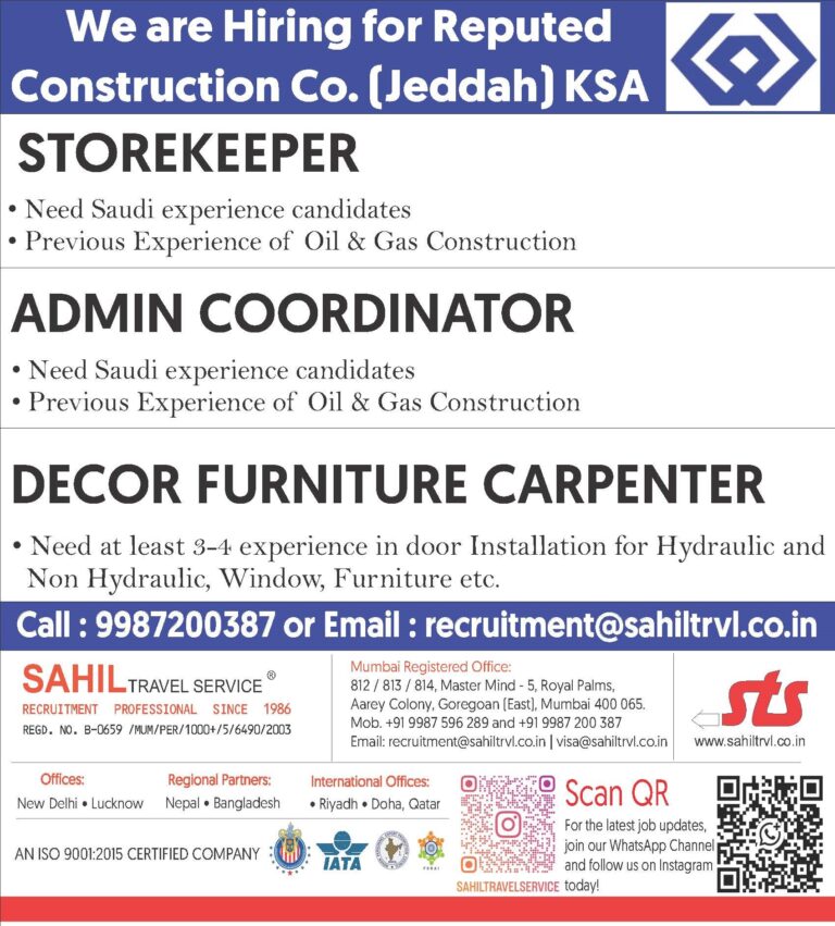 Saudi Arabia Construction Jobs – Sahil Travel Service