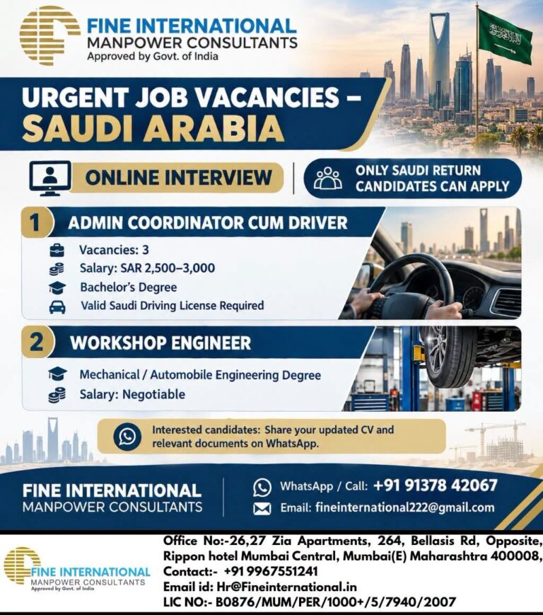 Saudi Arabia Job Vacancies – Fine International