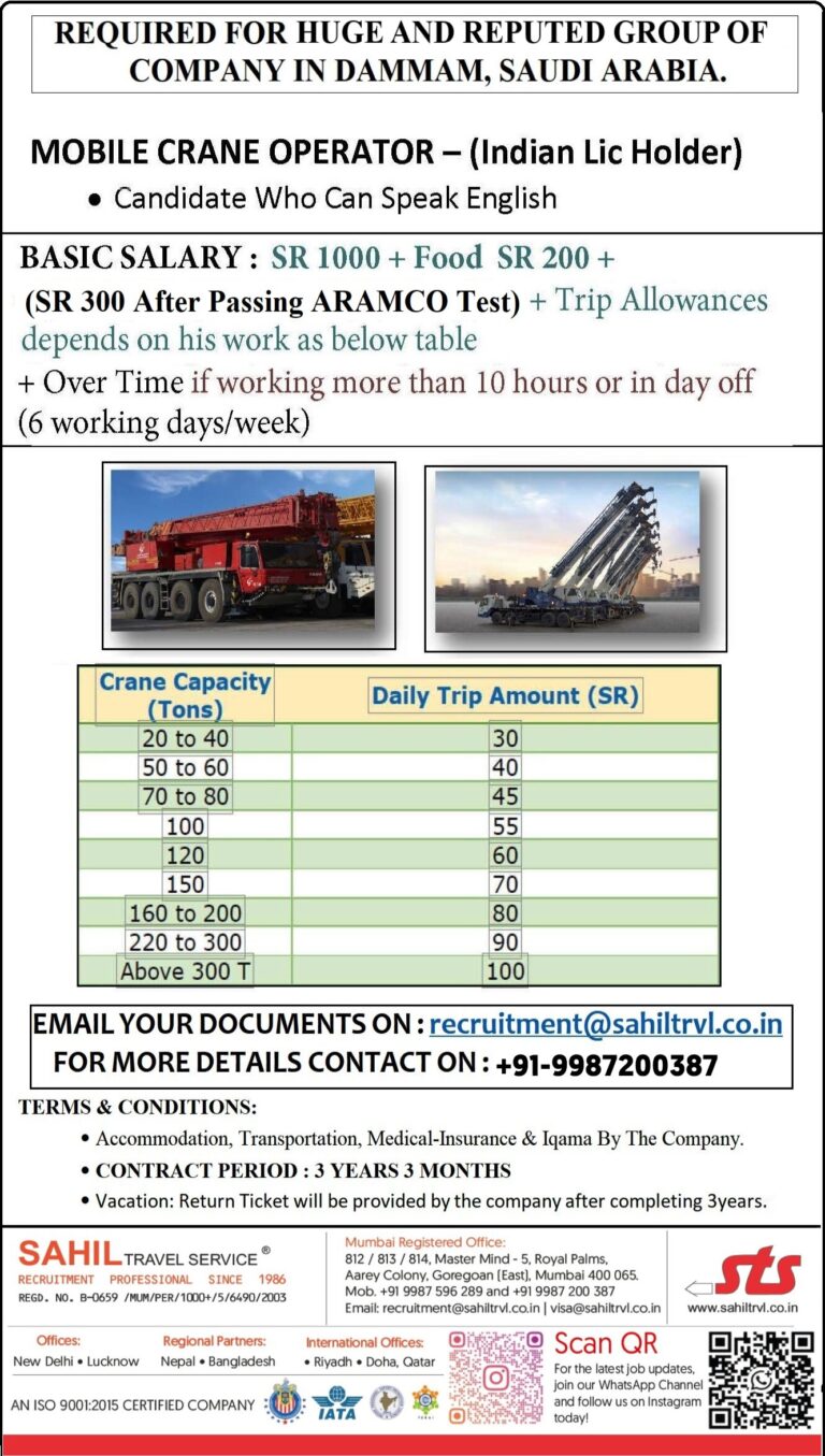 Saudi Arabia Job Vacancy – Mobile Crane Operator Hiring