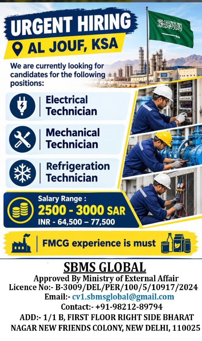 Saudi Arabia Job Vacancy – Urgent Hiring at SBMS Global