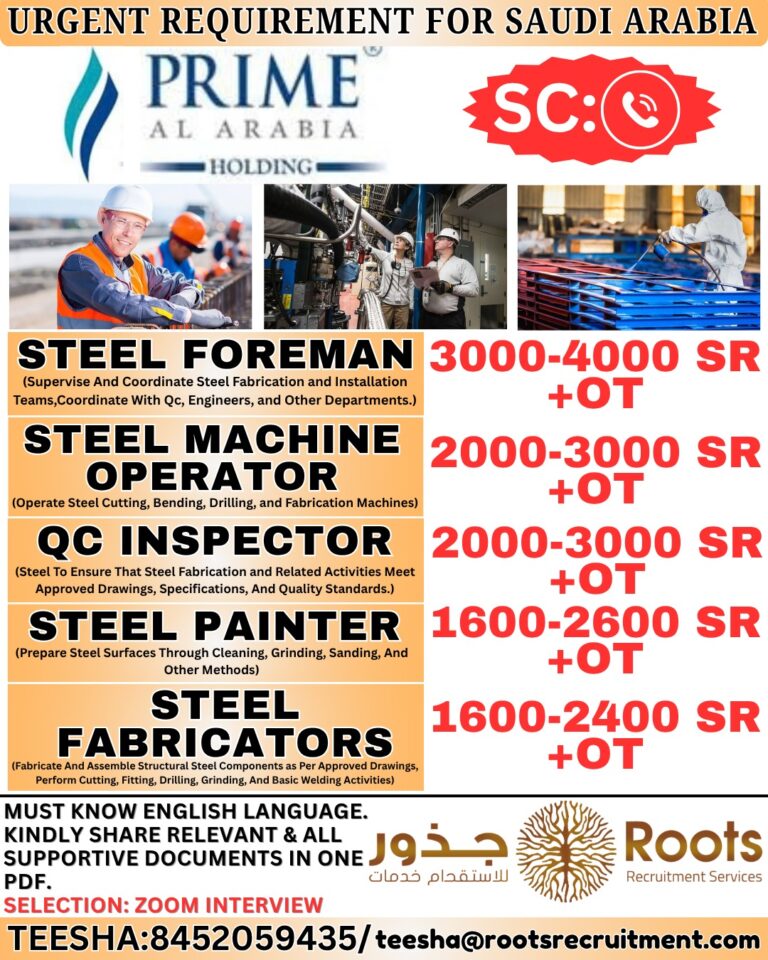 Saudi Arabia Job Vacancy - Urgent Hiring at Roots Recruitment 3 Saudi Arabia Job Vacancy – Urgent Hiring at Roots Recruitment