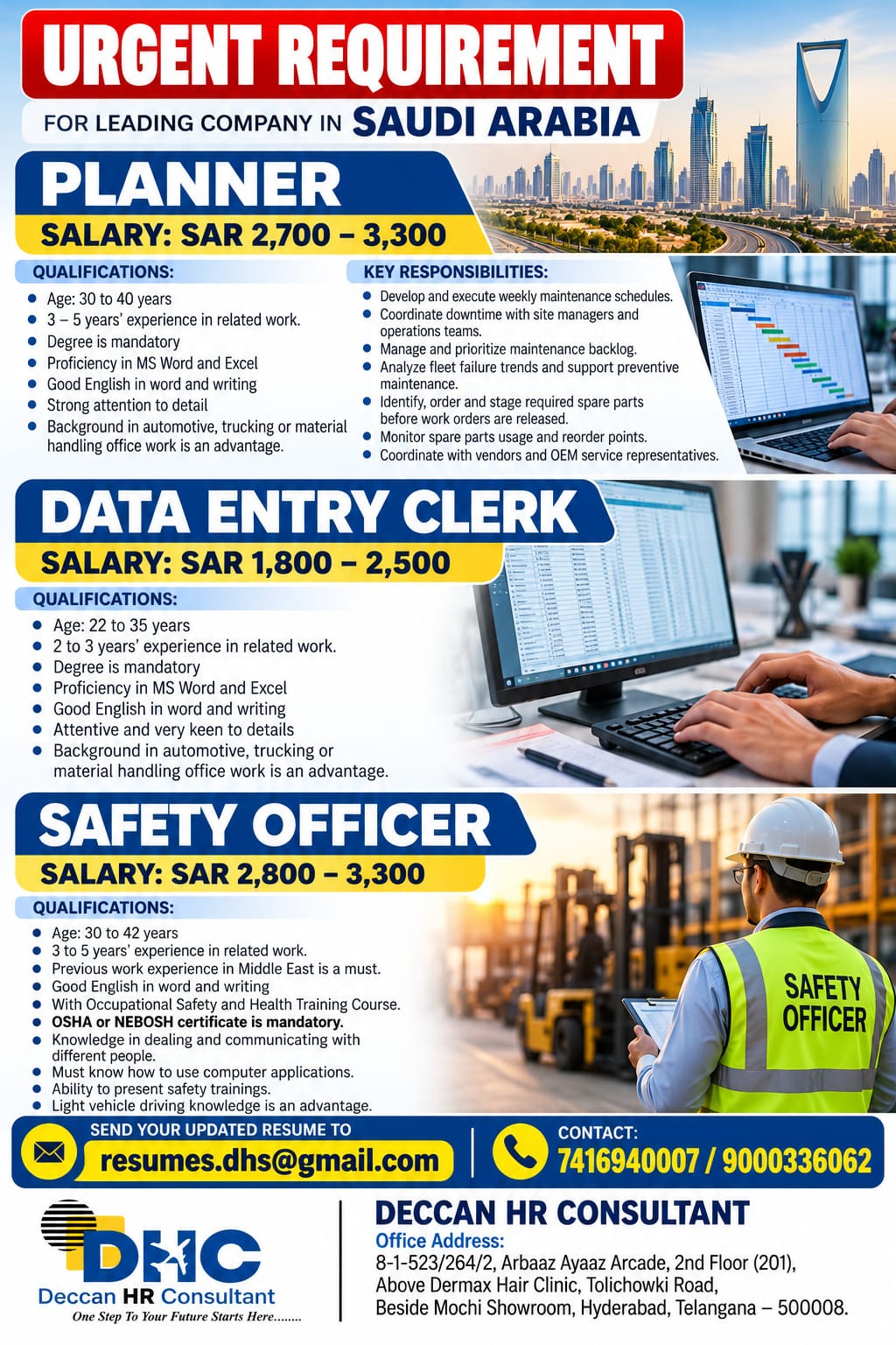 Saudi Arabia Job Vacancy – Urgent Hiring at Deccan HR Consultant