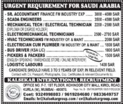 Saudi Arabia Job Vacancy – Urgent Hiring at Kalsekar International
