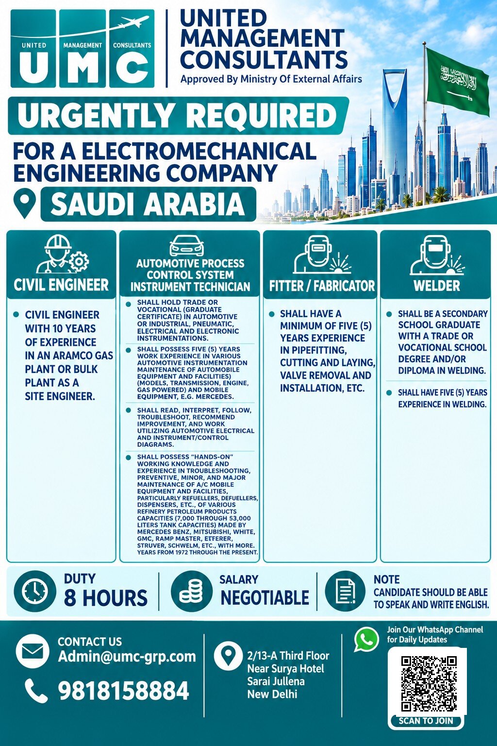 Saudi Arabia Job Vacancy – Urgent Hiring by UMC