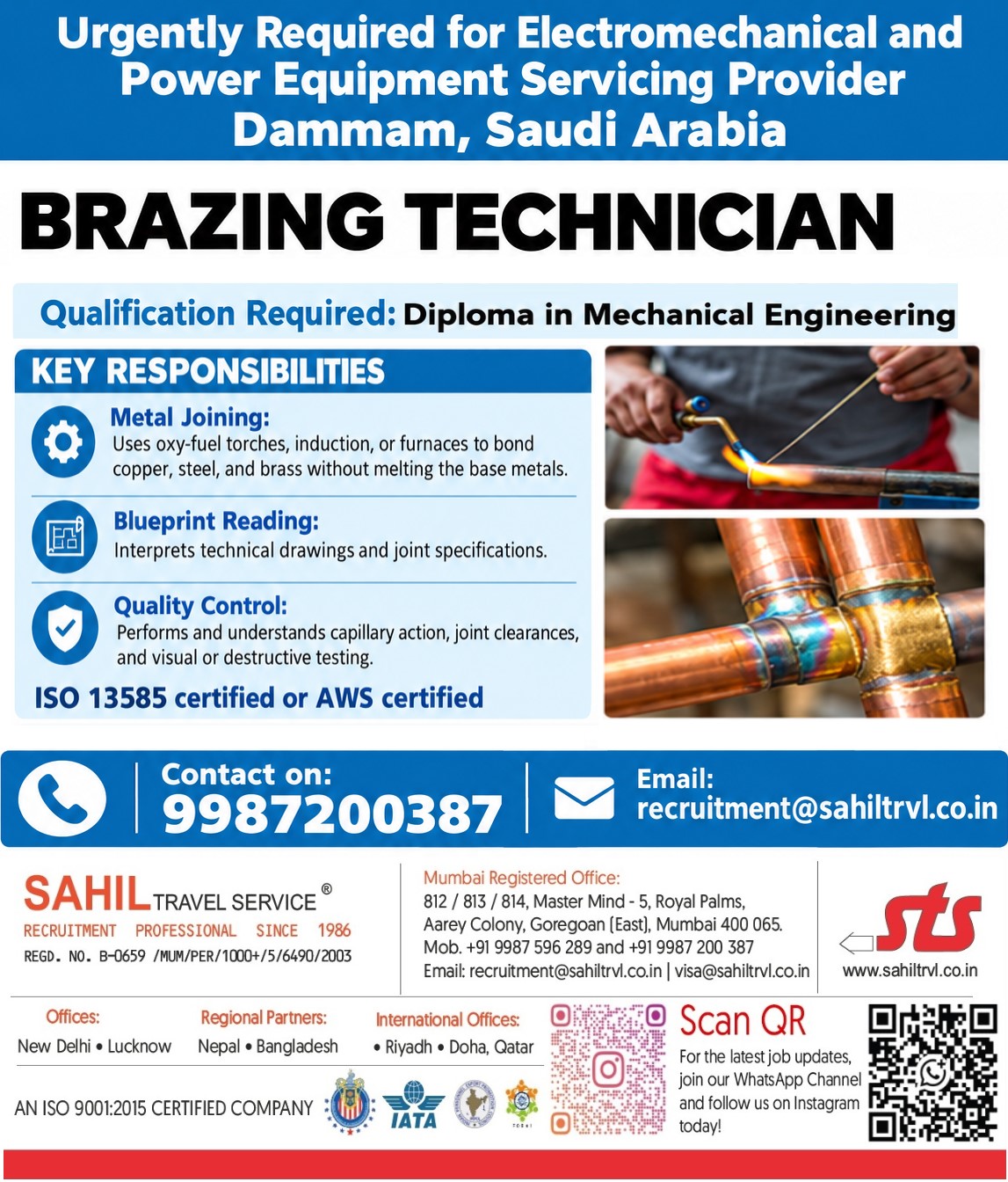Saudi Arabia Job Vacancy – Brazing Technician at Sahil Travel